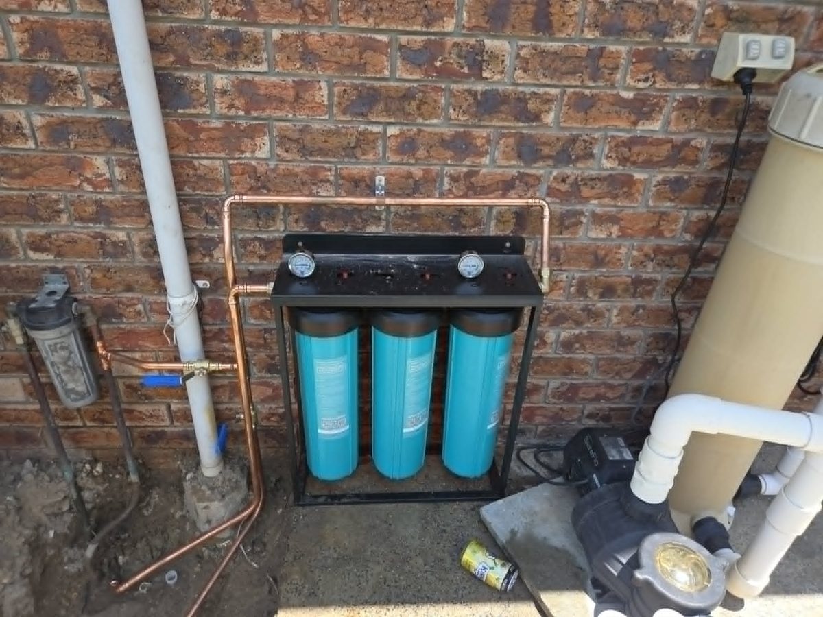 Whole-house triple water filtration system install